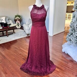 Vintage Belsoie Wine Red Sheer High Neck Gown Dress Size 12